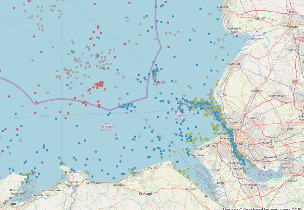 Screenshot of wrecks data in the UK