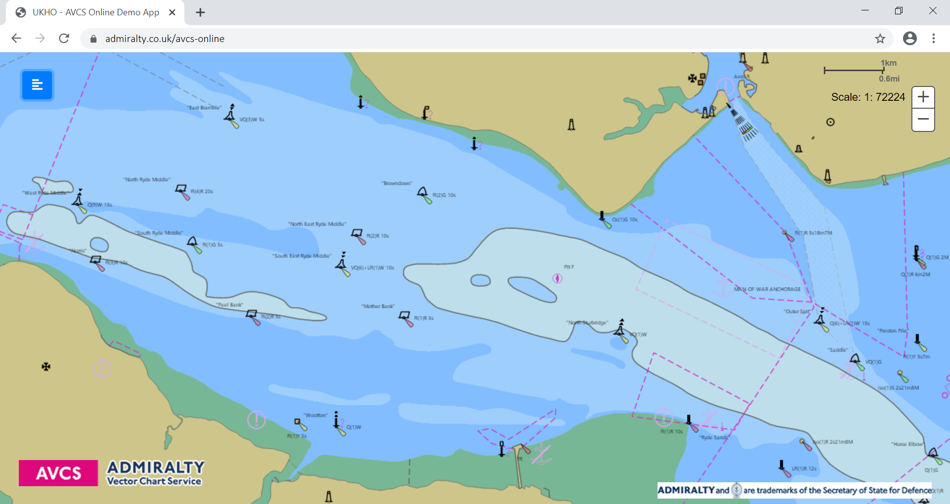 AVCS Online showing the Solent