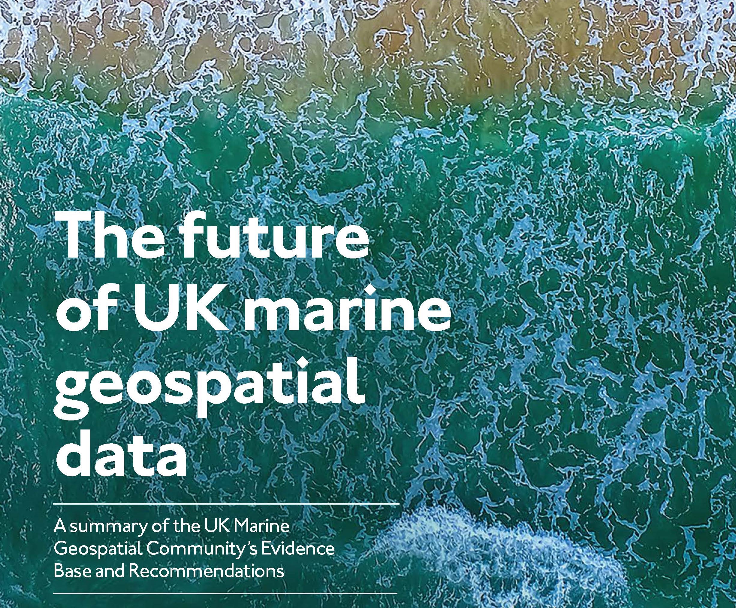 sea washing up onto sandy beach shoreline with text The future of UK marine geospatial data
