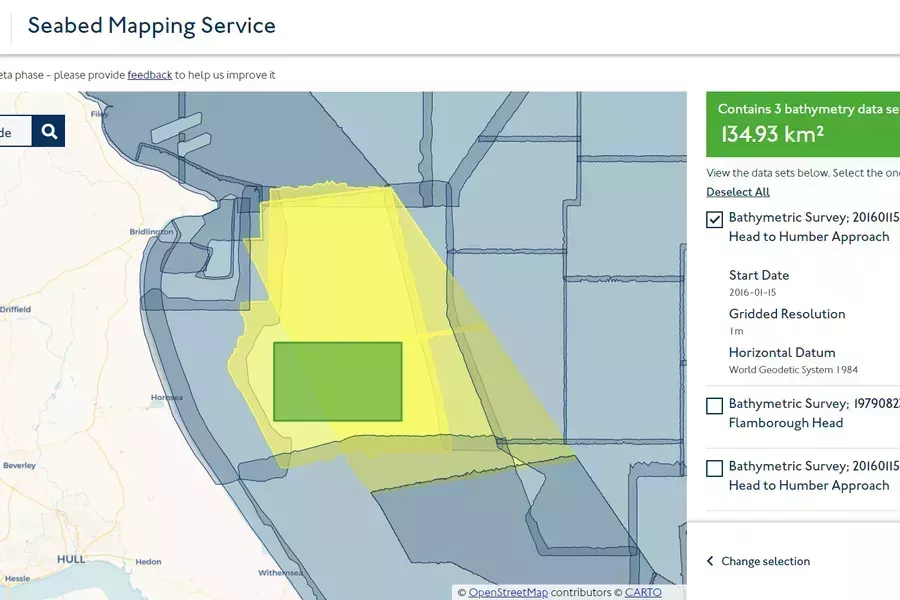 Screenshot of seabed mapping service