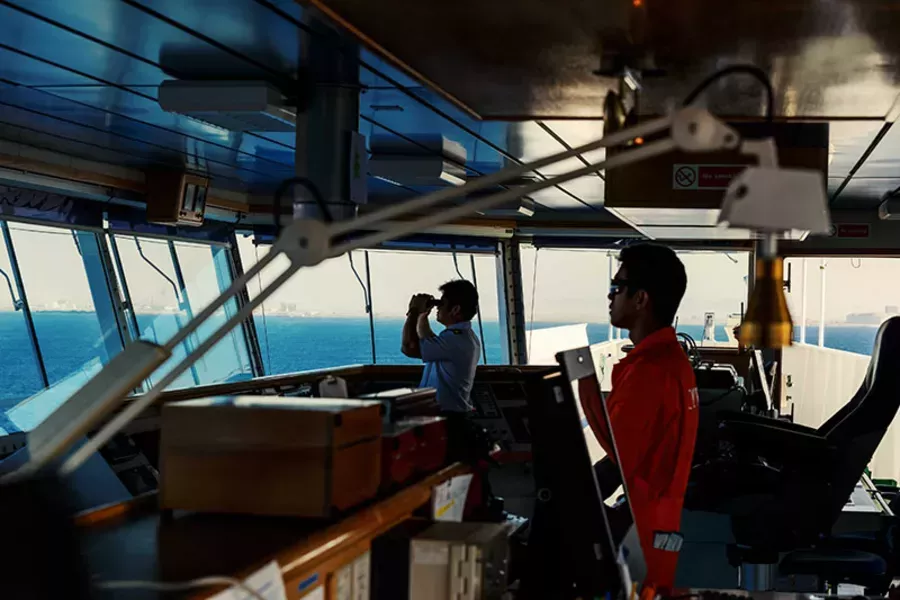 Two mariners at bridge of ship