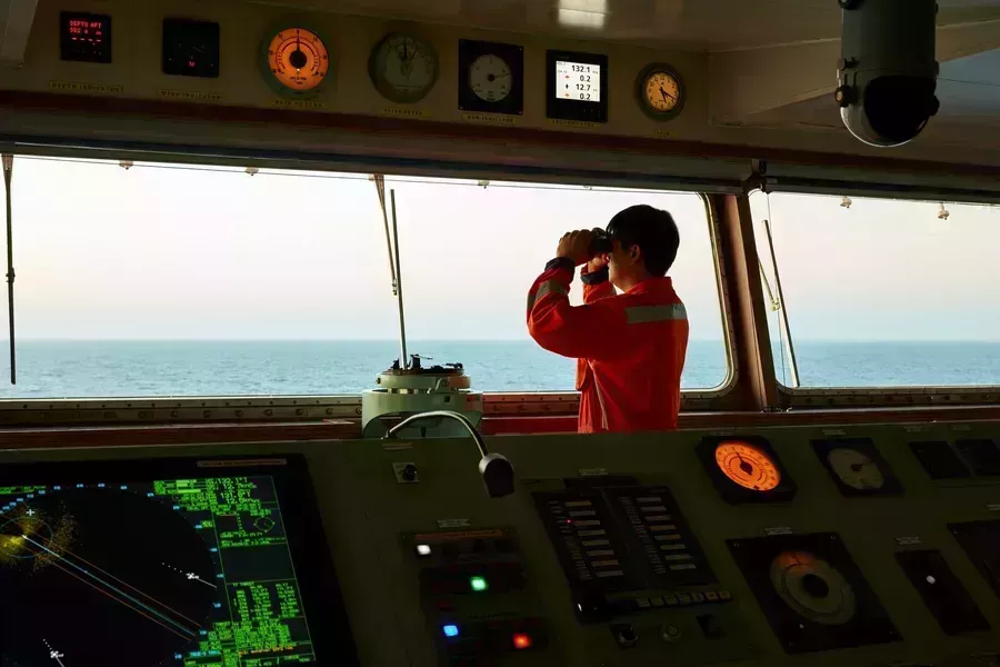 Mariner on MV Seafarer on bridge watch