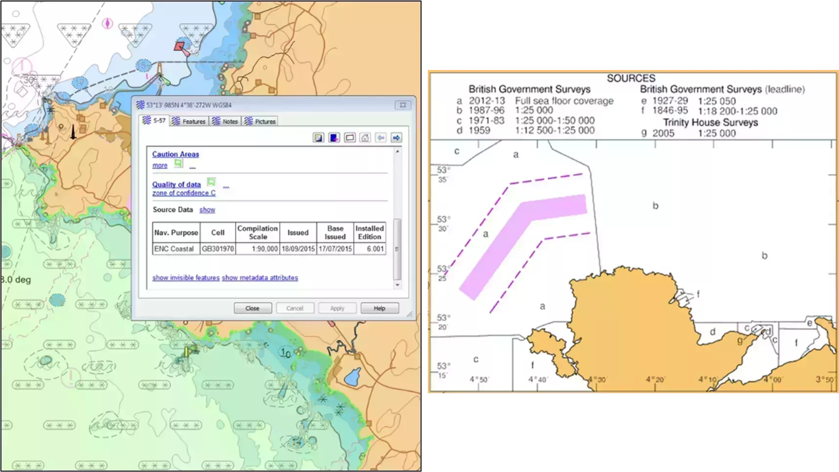 Image showing CATZOC on an ENC and paper chart