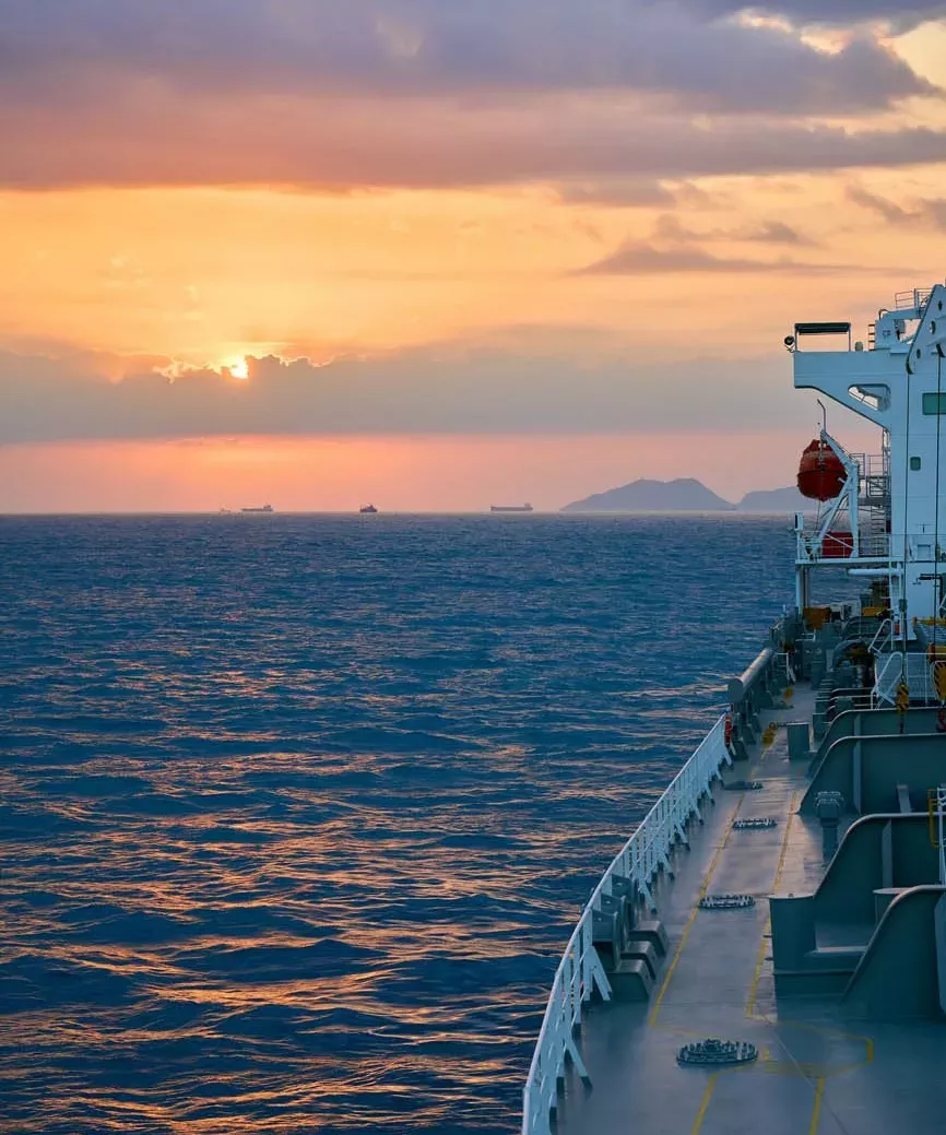 Ship at sunset in Hong Kong