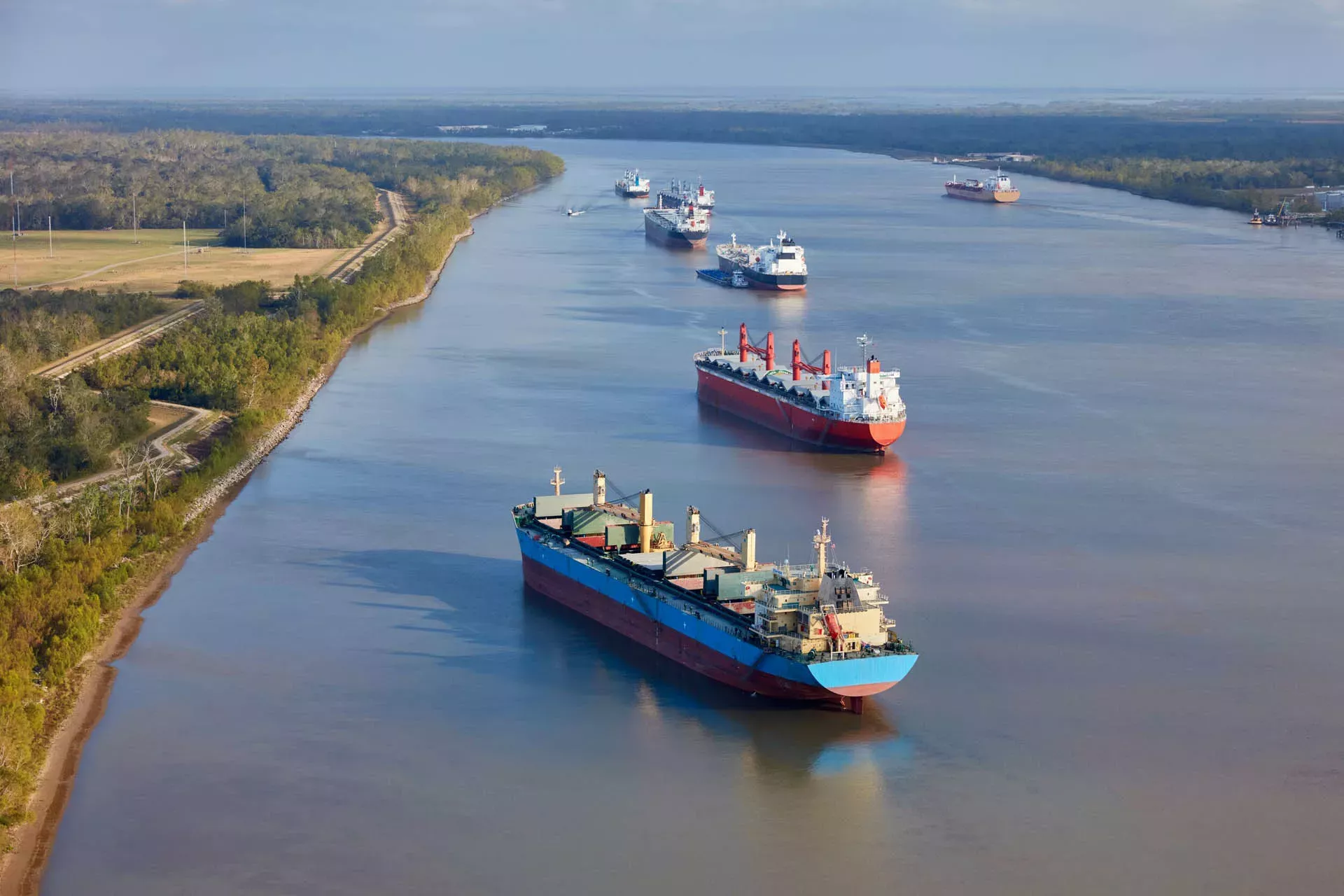 Ships navigating in New Orleans, USA