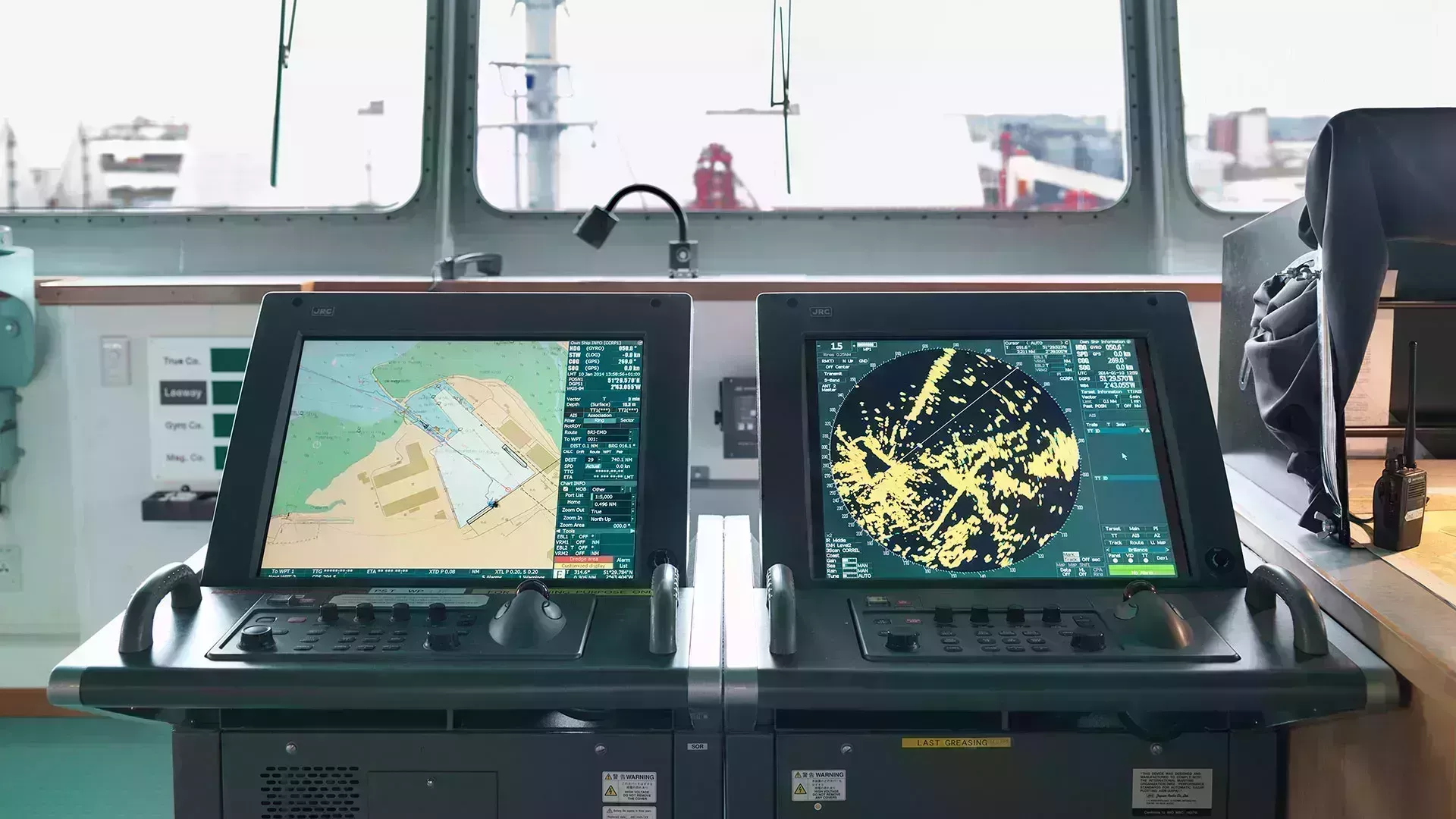 Two ECDIS screens showing navigational charts