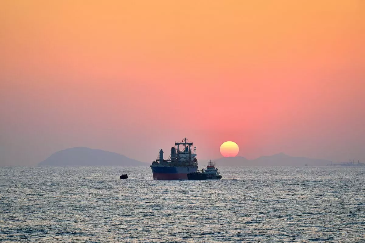 Sunset and ship Hong Kong image