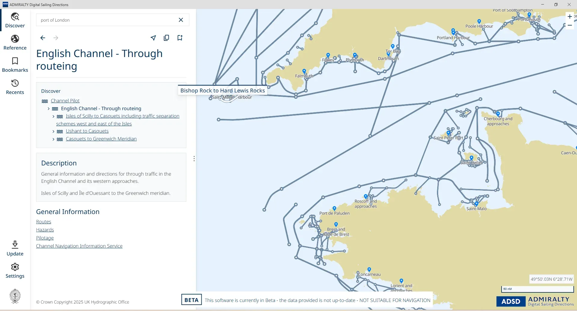 ADSD Screen shot of English Channel routeing